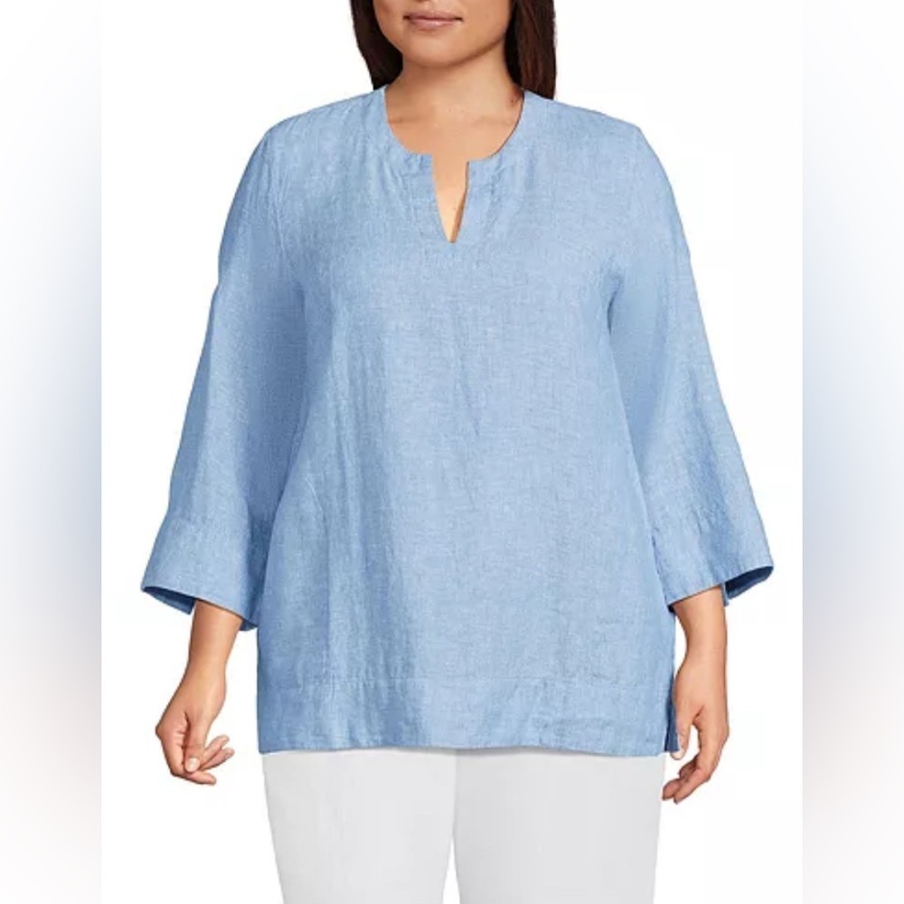 Lands End Linen Split Neck Tunic Size S